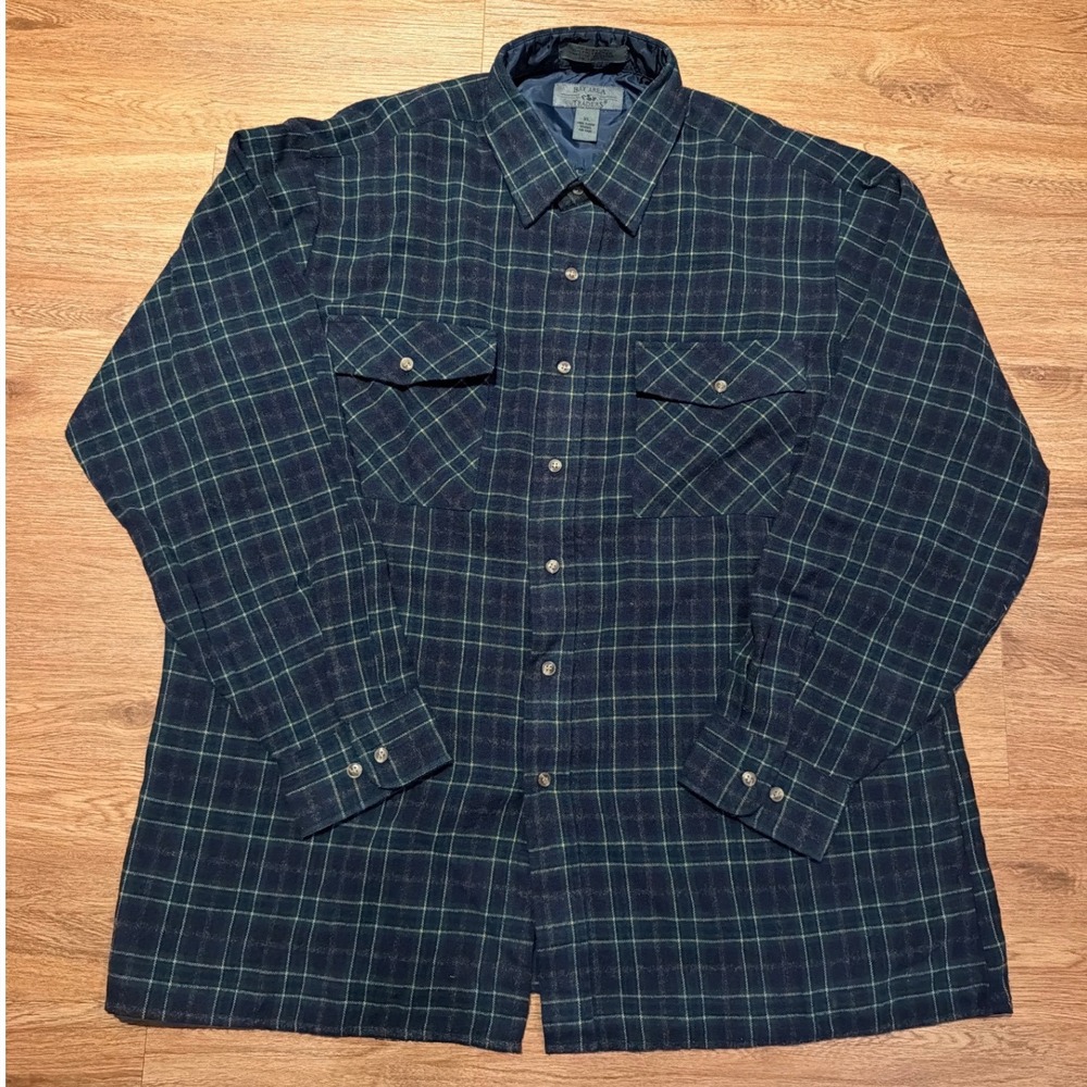 Bay Area Traders Mens XL Blue Green Plaid Quilted Lined Flannel Shirt Jacket